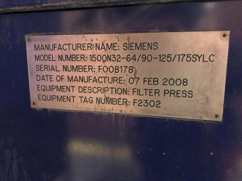 59" Siemens #1500N32-64/90-125/175SYLC, 1500mm filter press, S/N F008178, Siemens PLC Control - Image 4