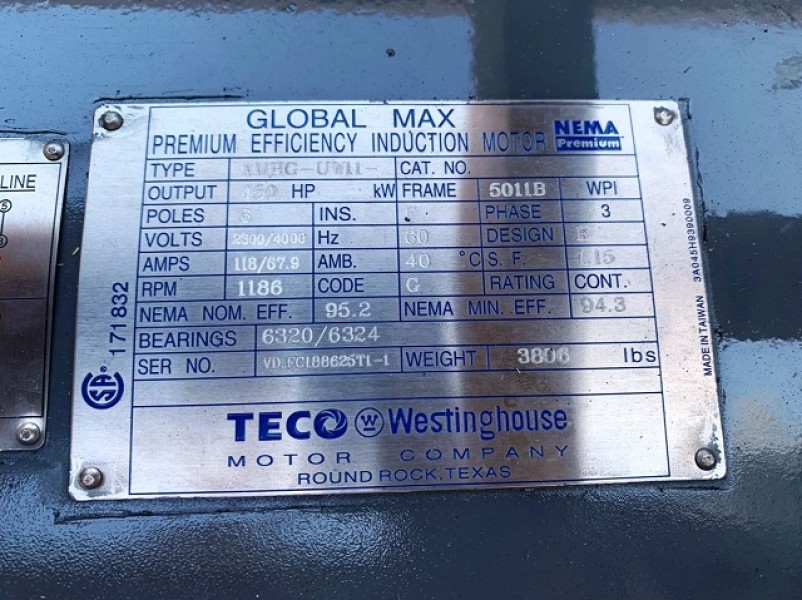 450 HP 1200 RPM Teco, Frame 5011B, ODP, 2300/4160 Volts, PG4506, new - Image 1