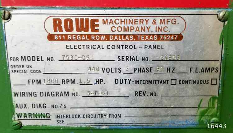 Rowe #7530-DSJ, coil handling, 1800 RPM, 1.5 HP, 480 V., S/N 24903, #016443 - Image 3
