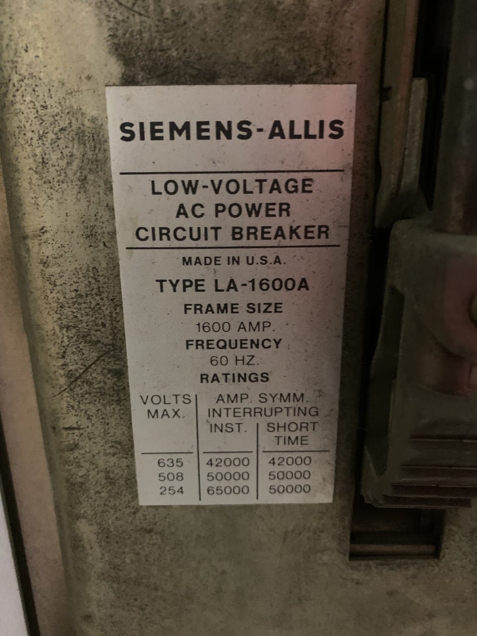 Siemens-Allis #LA-1600A, LA-600A, LA-600B, main tie single section, MO/DO, 480 Volts - Image 2
