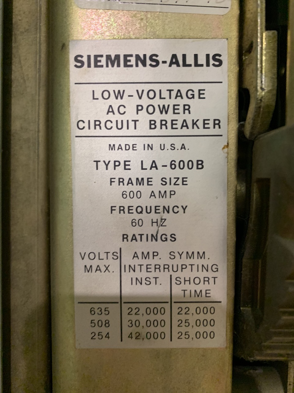 Siemens-Allis #LA-1600A, LA-600A, LA-600B, main tie single section, MO/DO, 480 Volts - Image 3