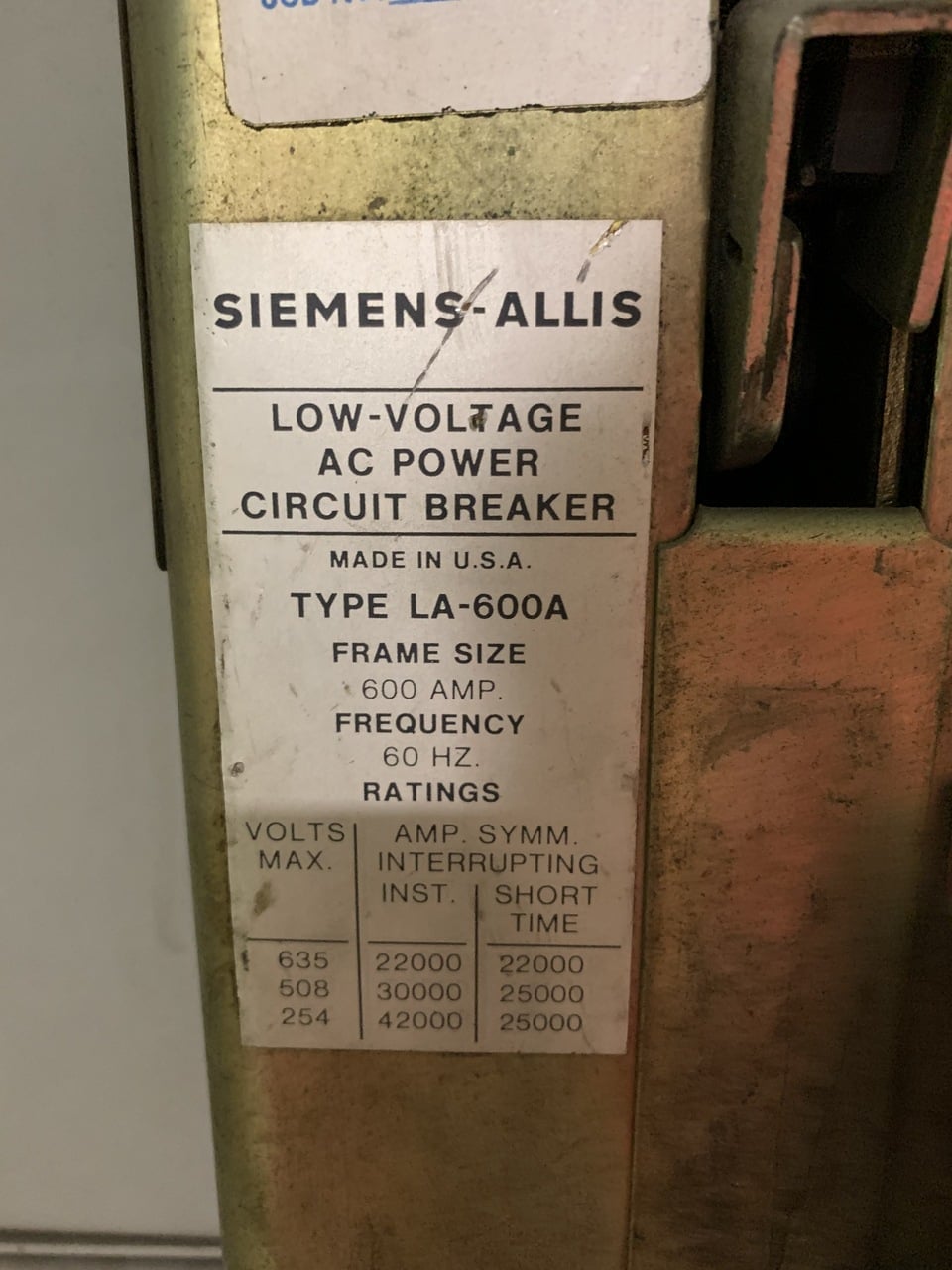 Siemens-Allis #LA-1600A, LA-600A, LA-600B, main tie single section, MO/DO, 480 Volts - Image 4