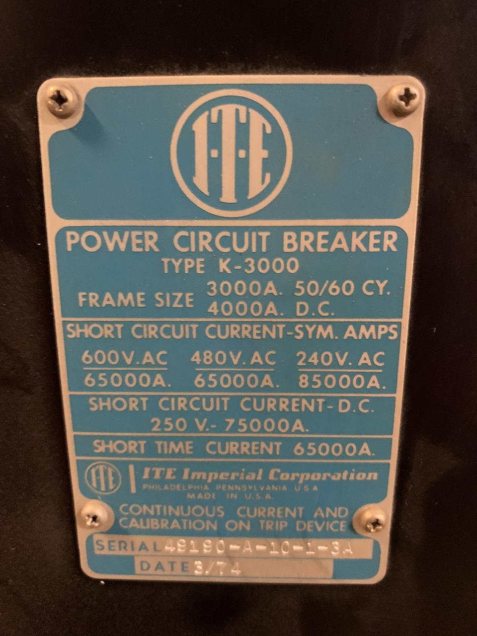 ITE #K-Line, K-3000, K-1600, main switchgear, EO/DO, 480 Volts - Image 2