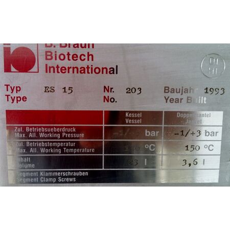 B. Braun Biotech, fermenter Stainless Steel jacketed pressure vessel reactor, 1993, #13265 - Image 4