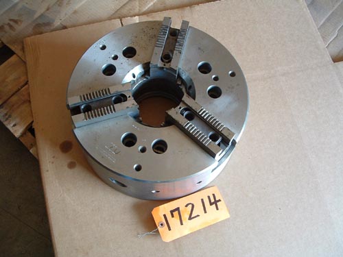 15" Cushman #1059015A11C, 3-jaw power chuck, 9 serration jaws, 6" steel body - Image 1