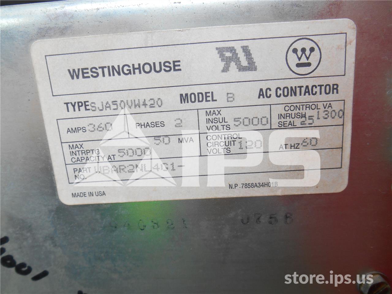 360 Amps WH Sja Vacuum Contactor 50mv Amps 5 KV Parts Unit - Image 4
