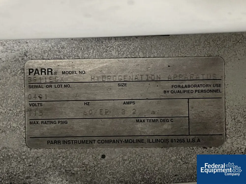 Parr #3911EGX, Hydrogenation Apparatus, 3" x 6", 1/6 HP explosion proof Motor, 4 liter gas canister, 115 volts - Image 2
