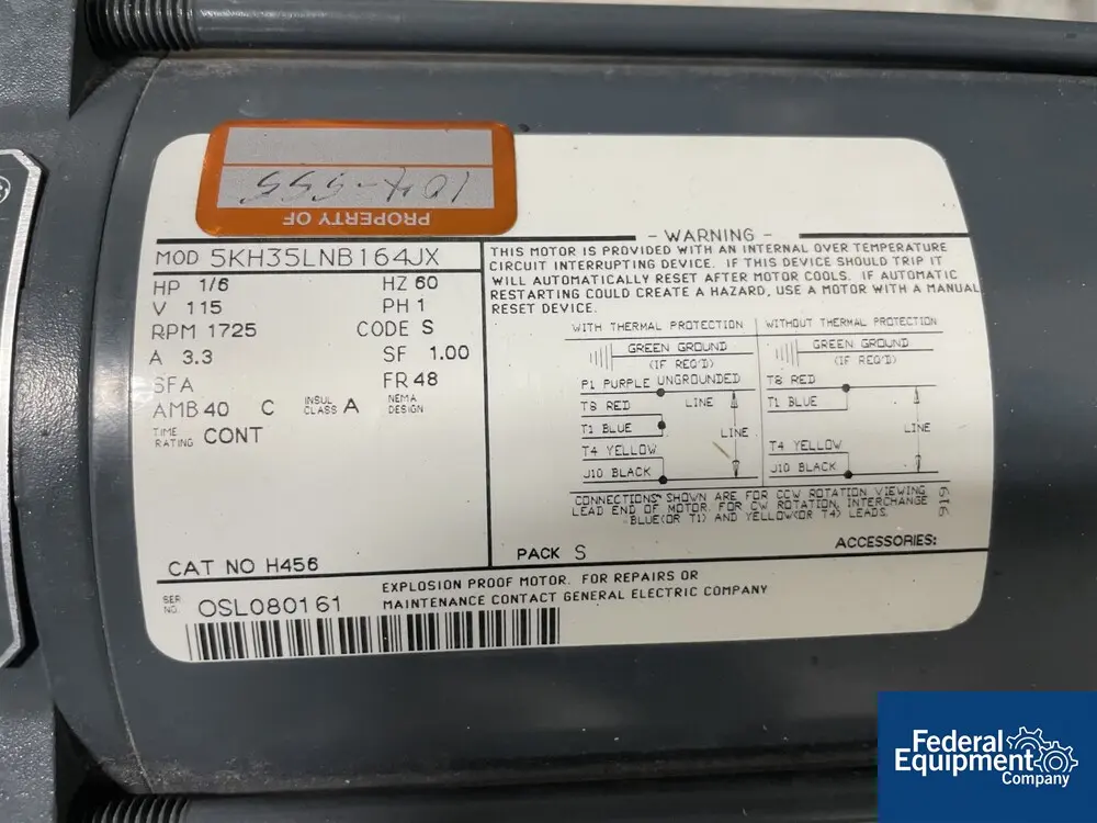 Parr #3911EGX, Hydrogenation Apparatus, 3" x 6", 1/6 HP explosion proof Motor, 4 liter gas canister, 115 volts - Image 7