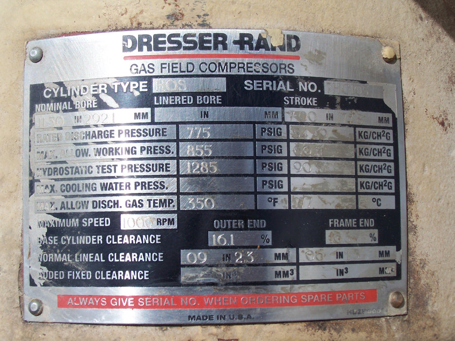 11.5" Bore, Dresser, Compressor Cylinder Hos7 - Image 1