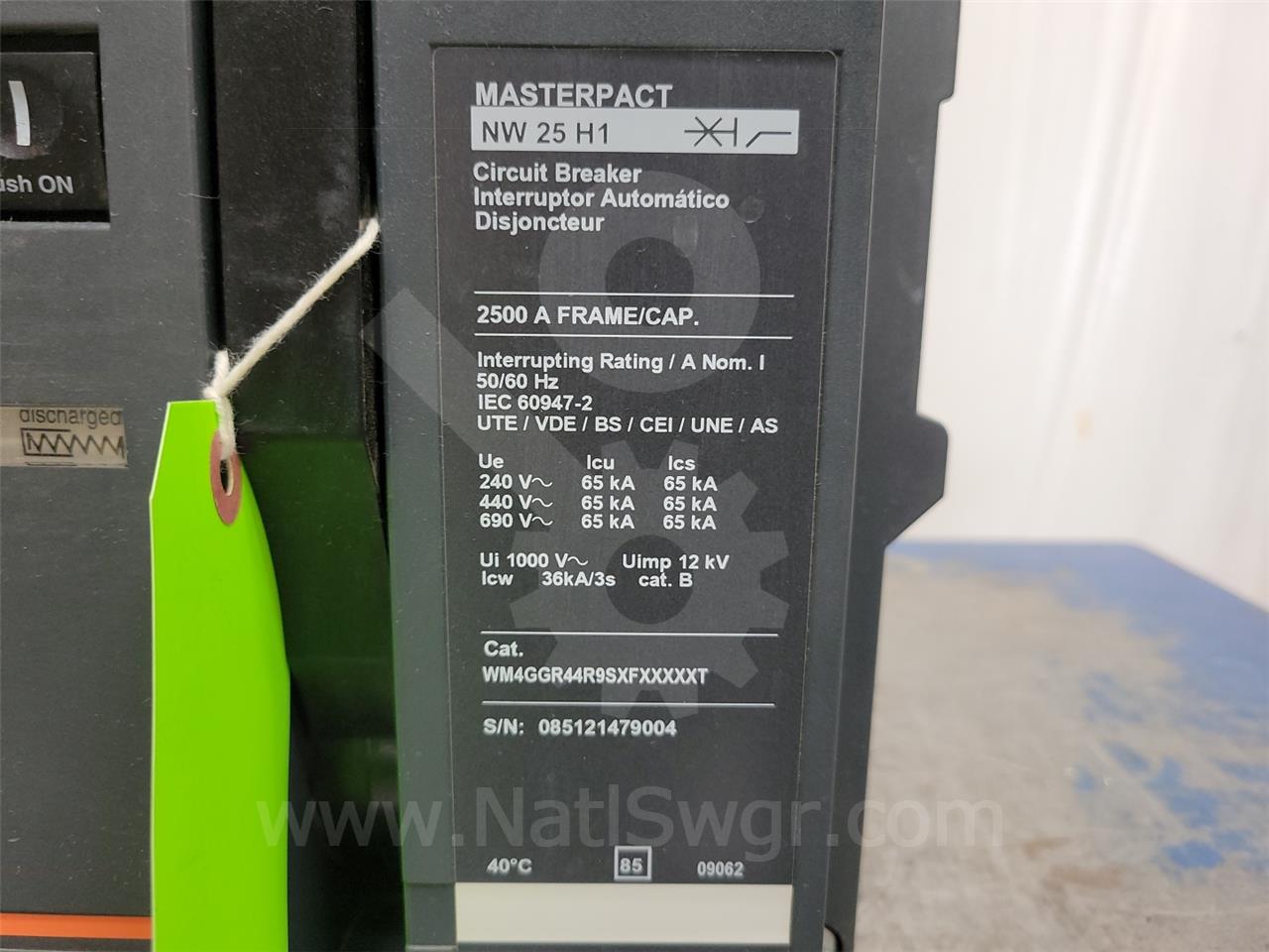 2500 Amps Square D Merlin Gerin Masterpact Nw25 H1 Mo/do Wm4ggr44rpsxfxxxxxt 120 Volts AC Shunt Trip, 2500 - Image 6