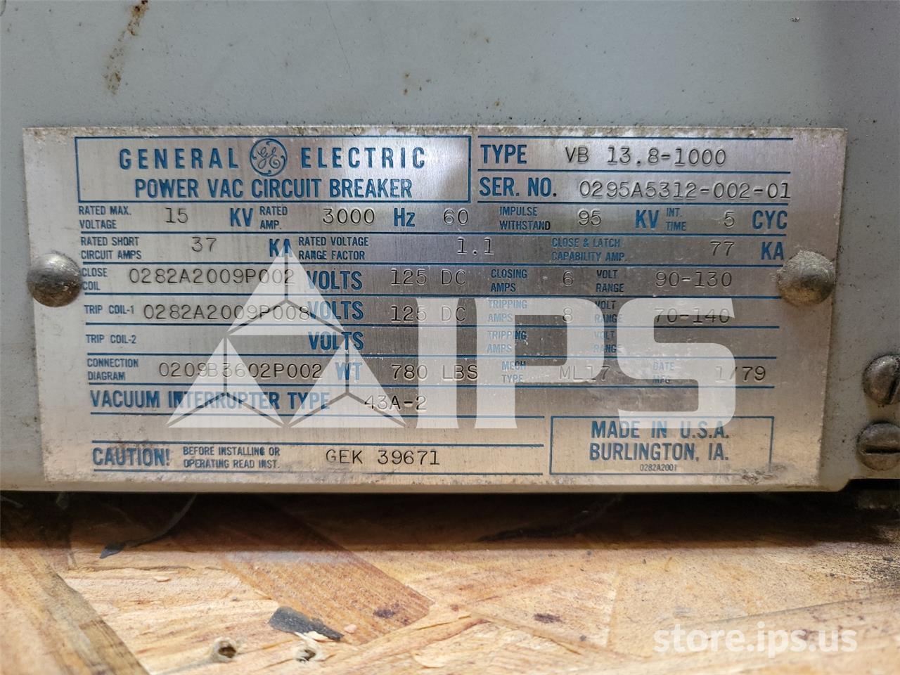 3000 Amps GE Vb 13.8-1000-1 Ml-17 (vb 13.8-1000) 125 Volts DC Control, 37k Amps Sc, Bottle# 43a2 - Image 5