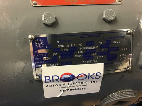 10 HP 3500 RPM General Electric, Frame CD218ATD, DPFG, shunt wound, 250 VA - Image 3