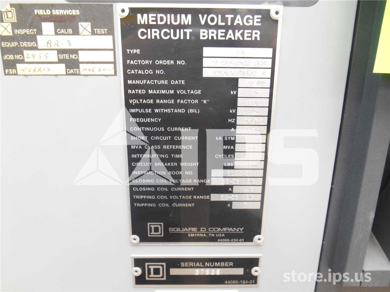 1200 Amps Square D Vad-5 Vr V5d6122nu00 15 KV 500mv Amps Parts Unit - Image 3