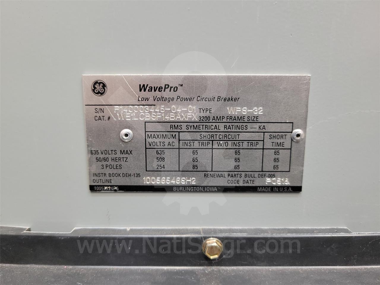 3200 Amps GE Wps-32 Eo/do We1lcbsf14baxfx 120 Volts AC Control, Mvt Pm Lsg, 3200 Amps Ct, 3200 Amps Rp - Image 6