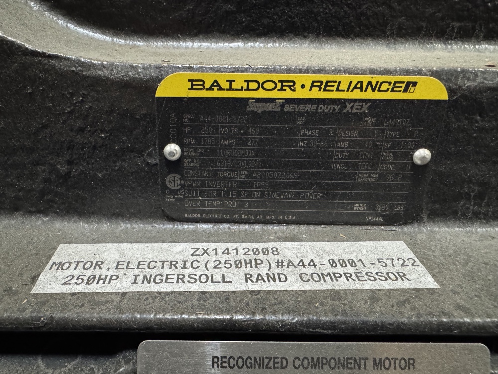 250 HP 1785 RPM Baldor Ingersoll-Rand, Frame L449TDZ, TEFC, spec #a44-0001-5722, 460 Volts, New Surplus - Image 2