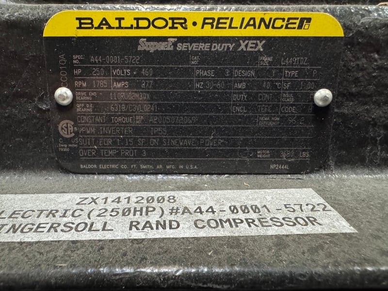 250 HP 1785 RPM Baldor Ingersoll-Rand, Frame L449TDZ, TEFC, spec #a44-0001-5722, 460 Volts, New Surplus - Image 3