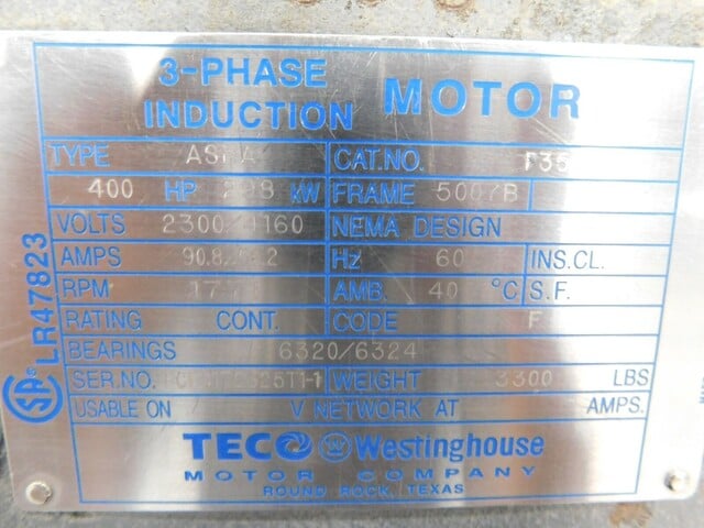 400 HP 1771 RPM Teco Westinghouse, Frame 5007B, type ASHA, induction motor, 2300/4160 Volts - Image 10