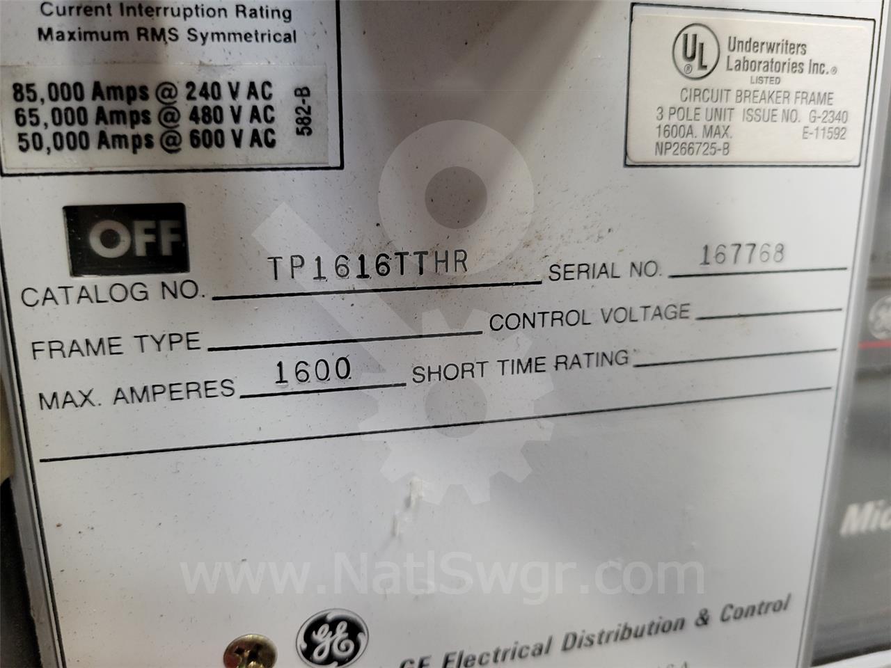 1600 Amps GE Tp Power Break Mo/bi (tp1616) Mvt Pm Lshg, 1600 Amps Ct, 1200 Amps Rp - Image 7