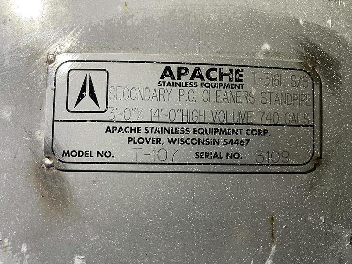 Apache, Stainless Steel secondary cleaner tanks, 3' D x 14' H (3 available) - Image 4