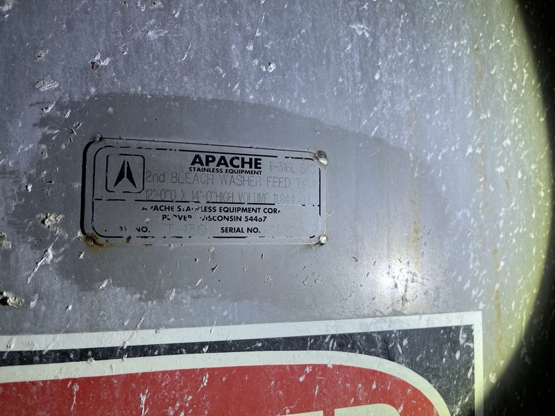 11844 gallon Apache, second bleach washer feed 316L Stainless Steel tank, 12' D x 14' H - Image 4
