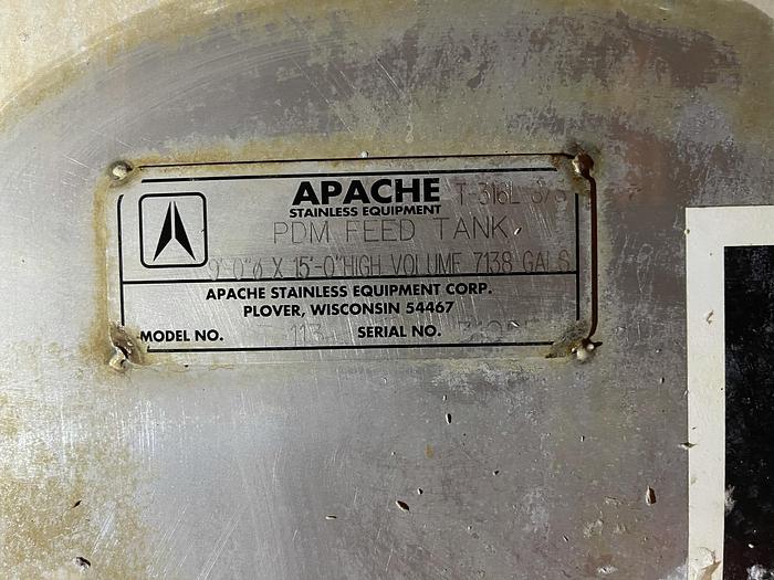 7138 gallon Apache, 316L Stainless Steel PDM feed tank with agitator, 9' x 15' - Image 5