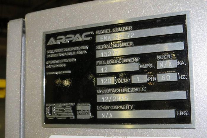 Arpac #EWA-S5-72, pallet wrapping machine, EZ-Load feature, 20" film rolls, 2015 - Image 4