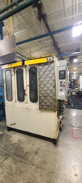 D.o. James Engineering #562, automatic twin spindle gear deburrer, 14" gear diameter, AB PLC - Image 1