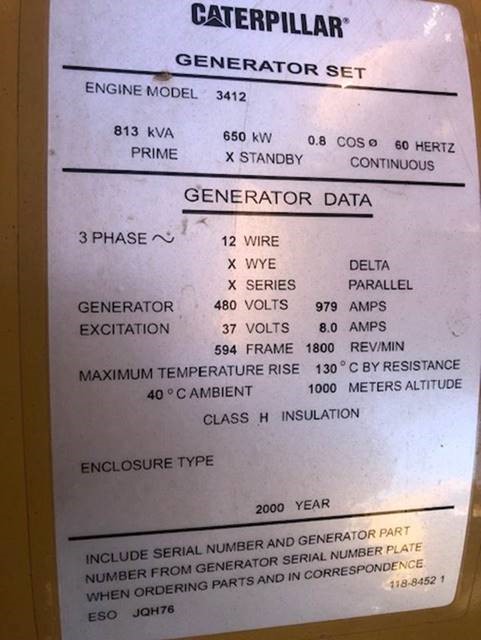 650 KW Caterpillar #3412E, diesel generator set, 292 hours, Tier 1, 2000, S/N 9EP00370 - Image 6