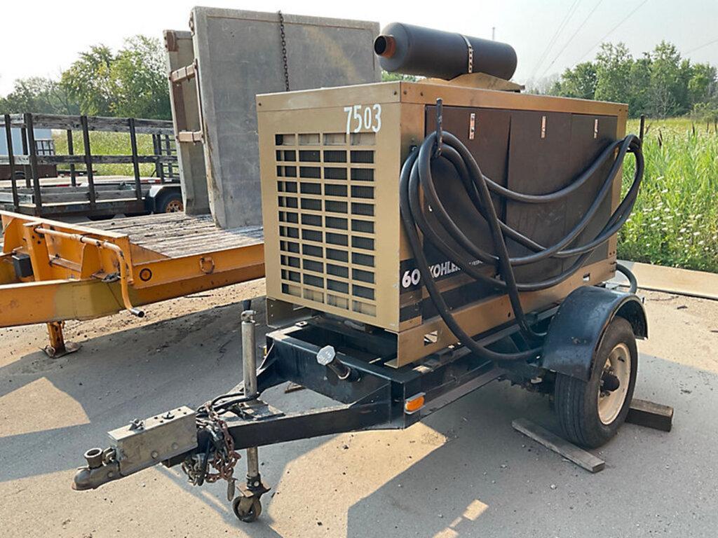 60 KW Kohler #60RZ251, Fast Response-II Portable Generator, 240 Volts, 78 hours, 180 Amp, 608 RPM, gas, 1989 - Image 6
