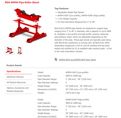 2 Ton, Red-D-Arc, adjustable height pipe support stand, 38-63" height pipe - Image 1
