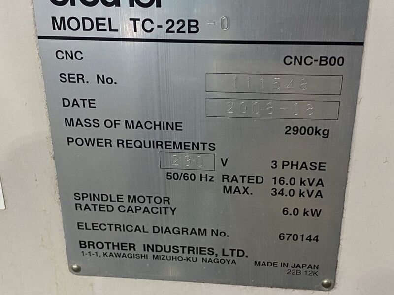 Brother #TC-22B-0, CNC tapping center, 27.5"X, 17.72"Y, 16.14"Z,BT30,18 ATC,Brother 800 CNC Control, 2008 - Image 4