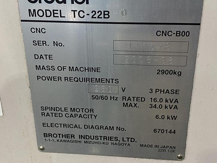 Brother #TC-22B-0, CNC tapping center, 27.5"X, 17.72"Y, 16.14"Z,BT30,18 ATC,Brother 800 CNC Control, 2008 - Image 8