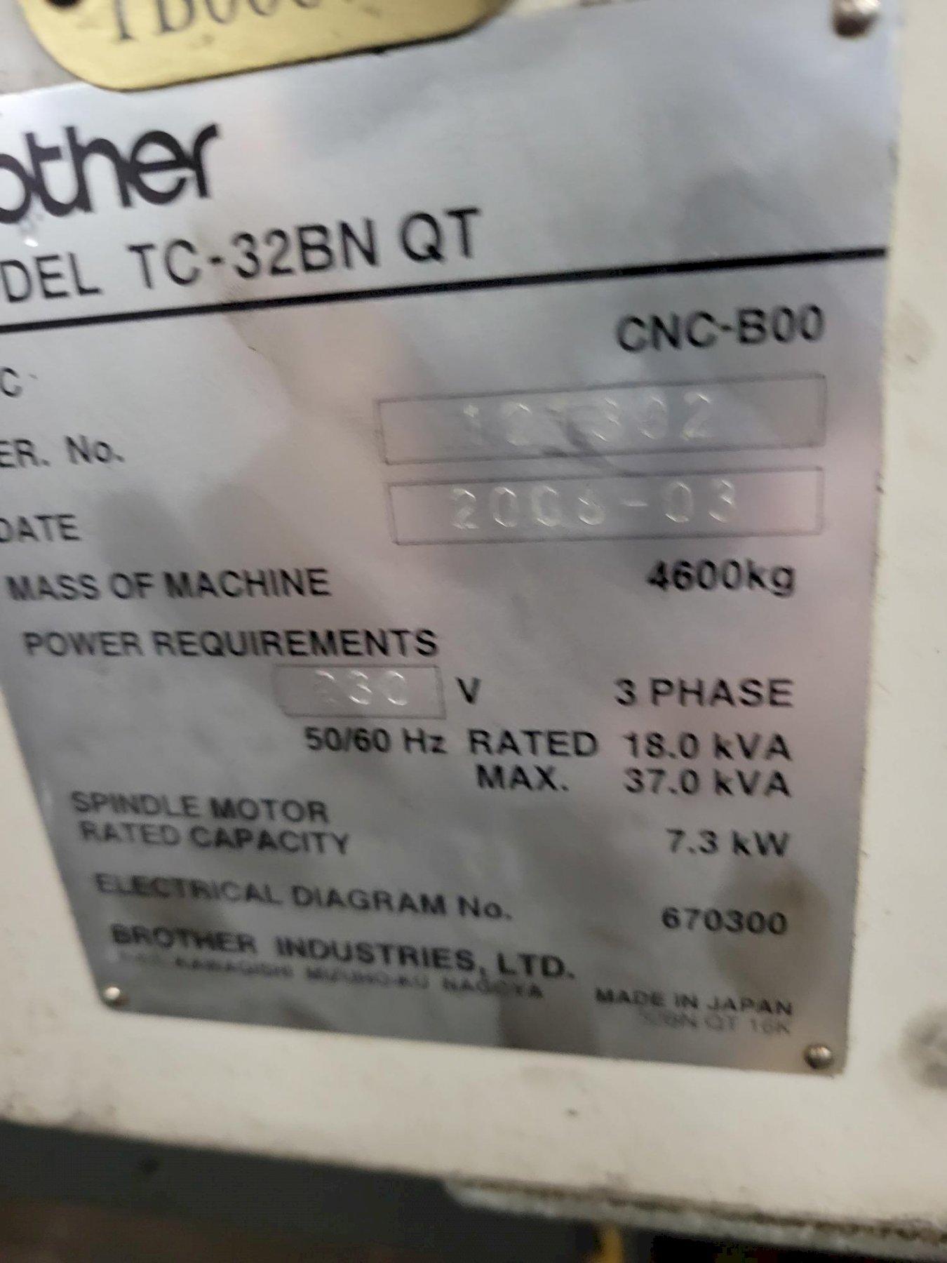 Brother #TC-32BN-QT, CNC drill & tapping center w/pallet changer, B00 Control, 2008 - Image 2
