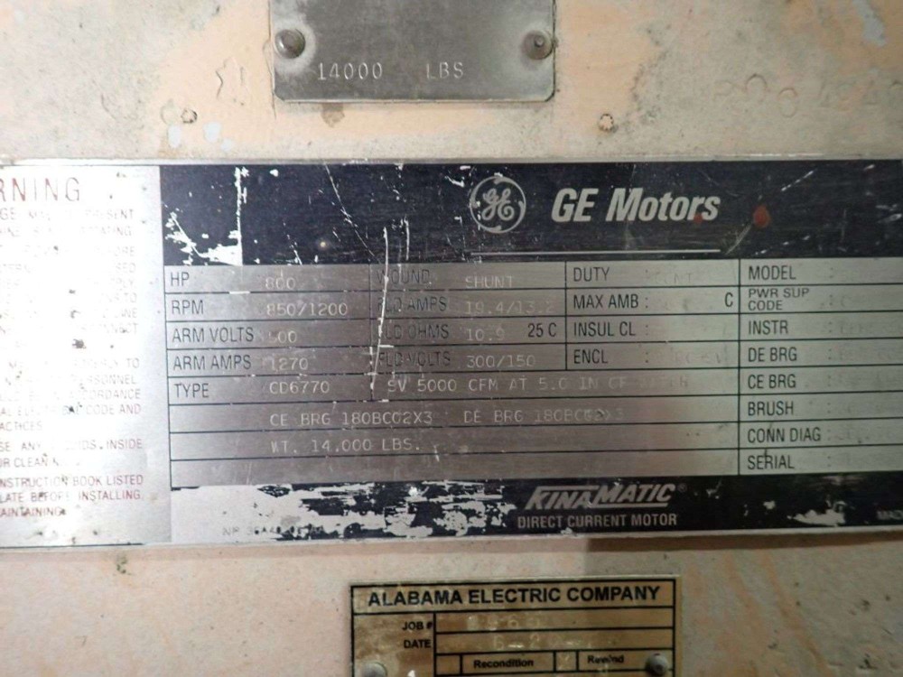 800/900 HP 850/1200 RPM General Electric, Frame 4670/6770/6873, DPFG-BV, 500 VA (3 available) - Image 1