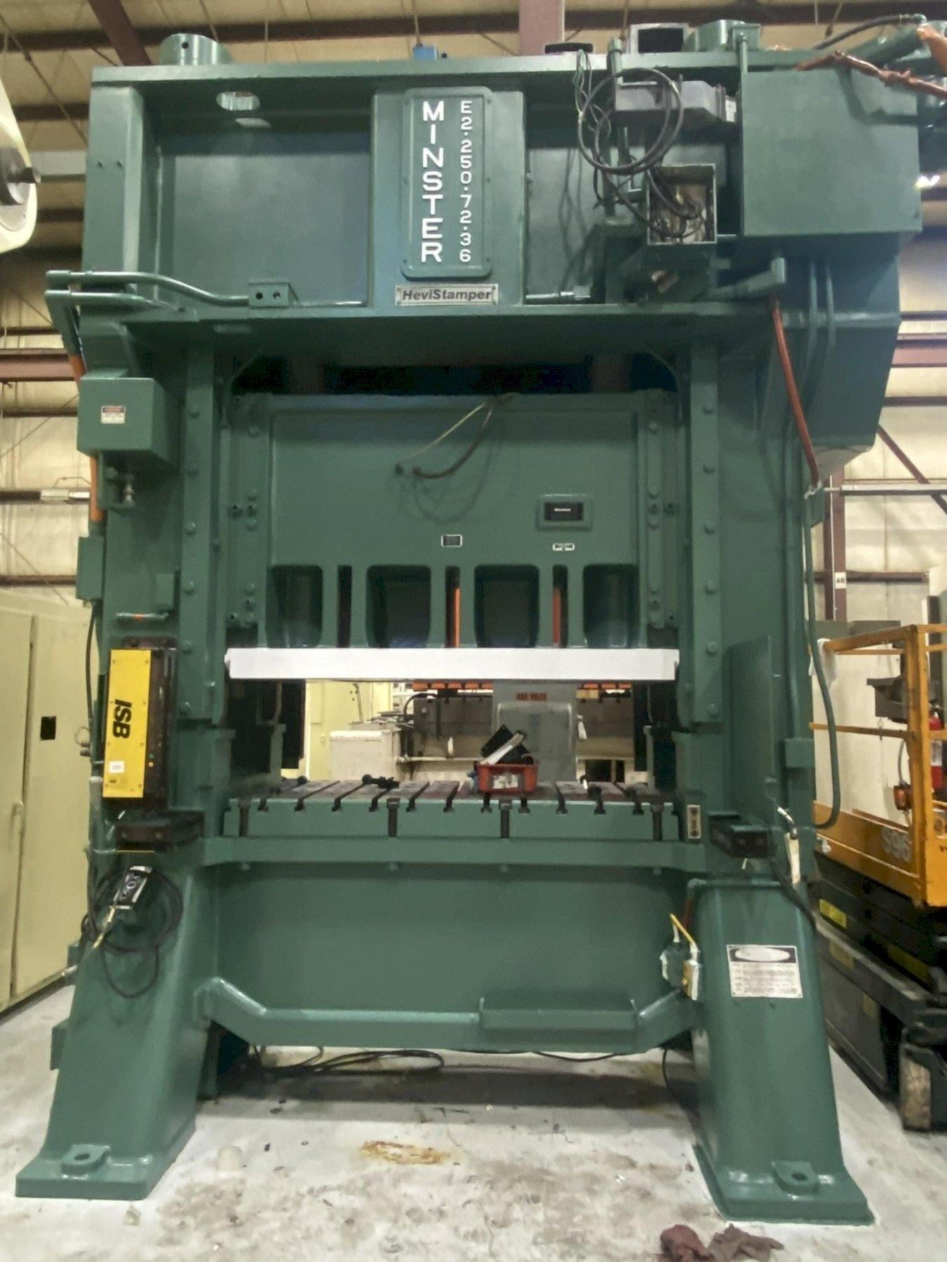 250 Ton, Minster #E2-250-72-36 Hevi-Stamper straight side press, 4" stroke, 25" Shut Height, air clutch, 1988 - Image 1