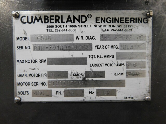 16" x 1/2" Cumberland #6516, granulator, 5 HP, 1750 RPM, 208-230/460 V., 3 phase - Image 10