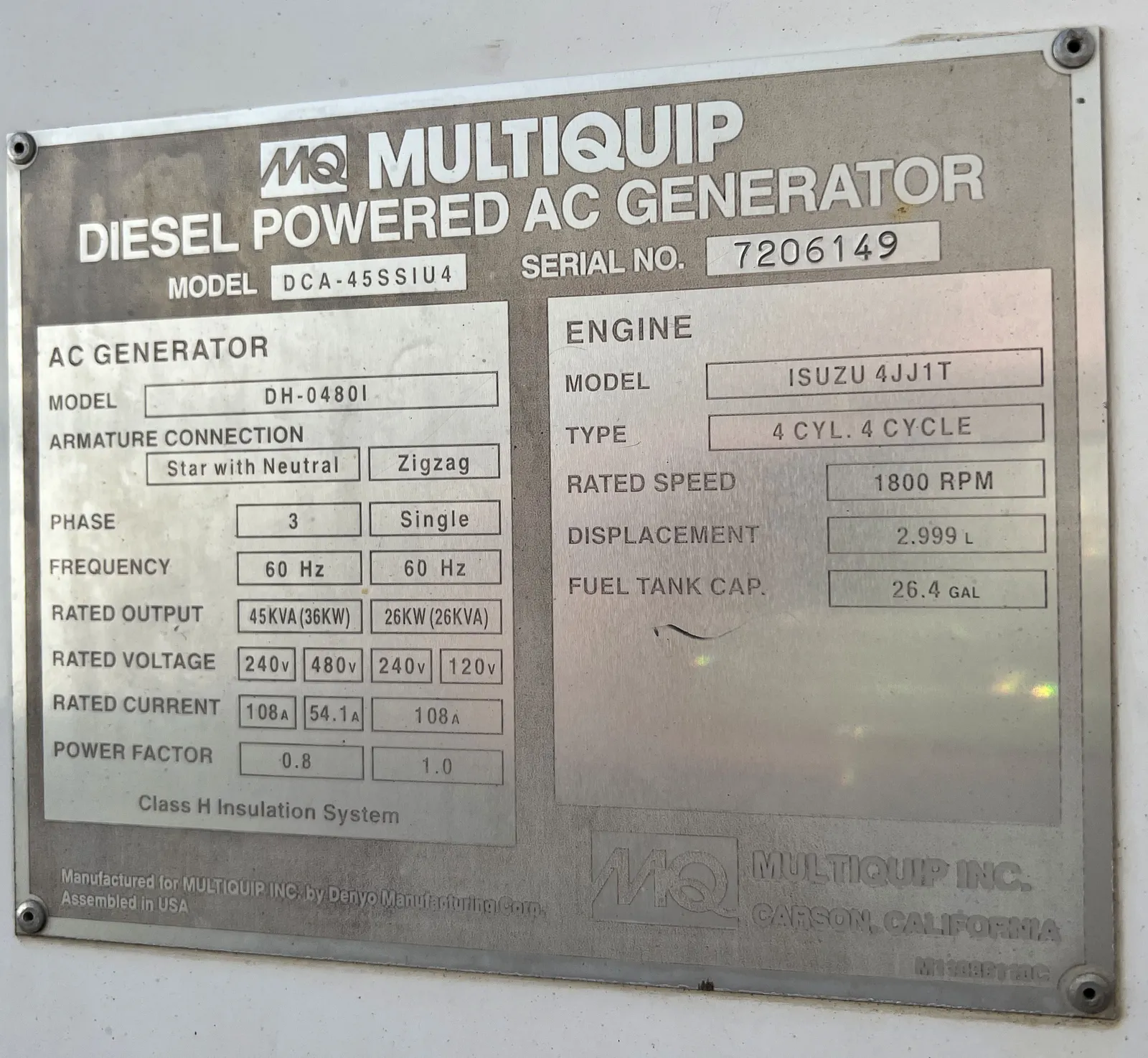 36 KW Multiquip #DCA45SSIU4, diesel, enclosure mounted on trailer, 5020 hours, #89078 - Image 7