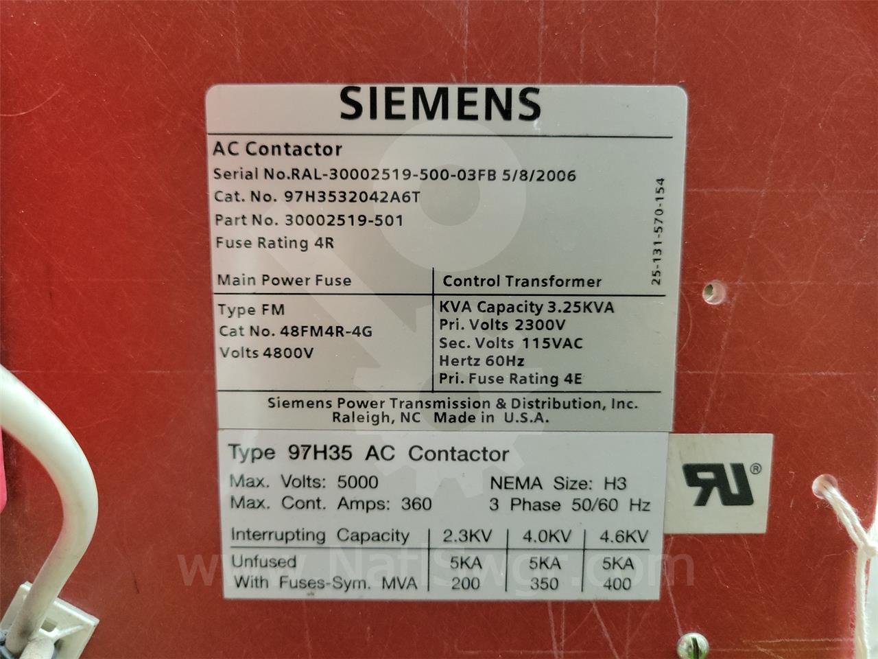 360 Amps Sa 97h35 AC Vacuum Contactor 5 KV For 81000 Series - Image 8