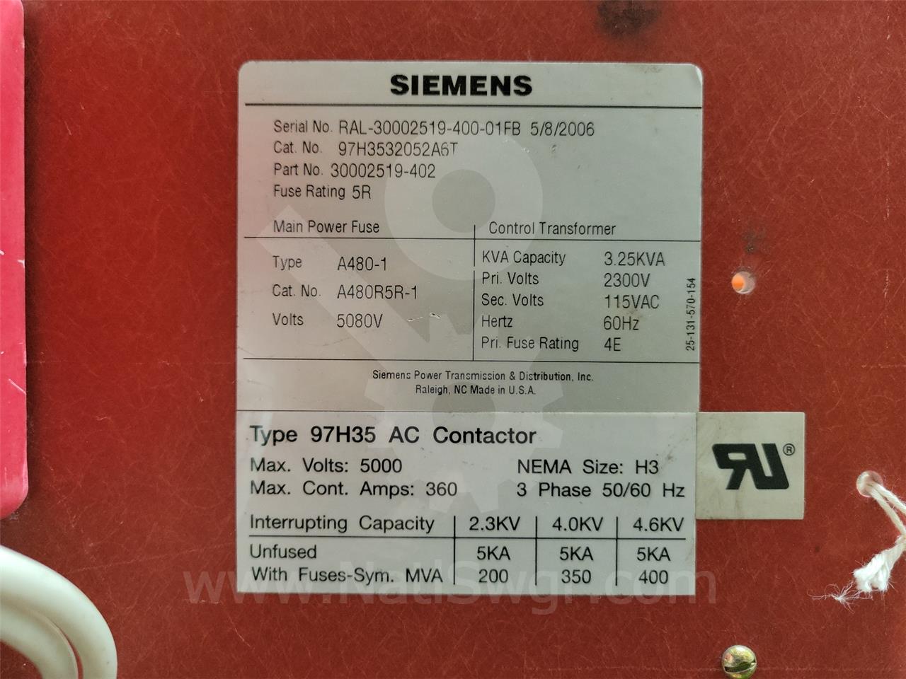 360 Amps Sa 97h35 AC Vacuum Contactor 5 KV For 81000 Series - Image 8