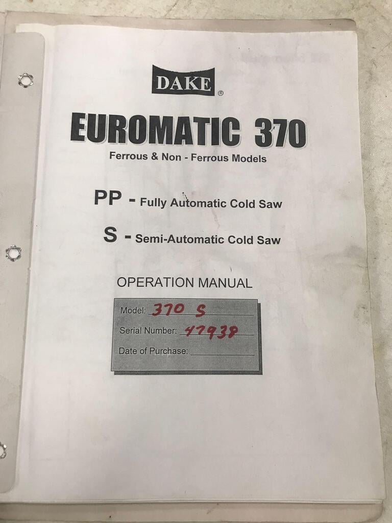 4-1/4" Dake #370S, And Euromatic Semi-automatic Cold Saw, 4.5 HP, 2004, Used - Image 6