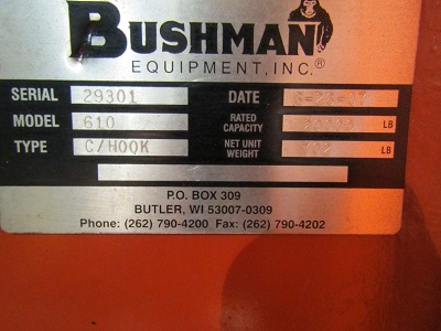 20000 lb. Bushman #610, C-hook with Stand - Image 3