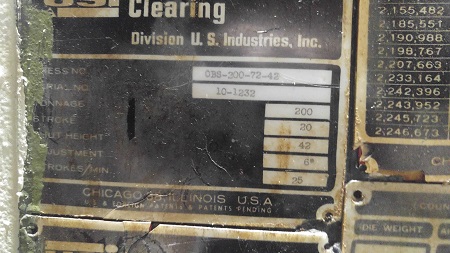 200 Ton, Usi-clearing #OBS-200-72-42, Gap Frame Press, 20" stroke, 72" x 42" bed, 6" adjustment, 25 SPM - Image 6