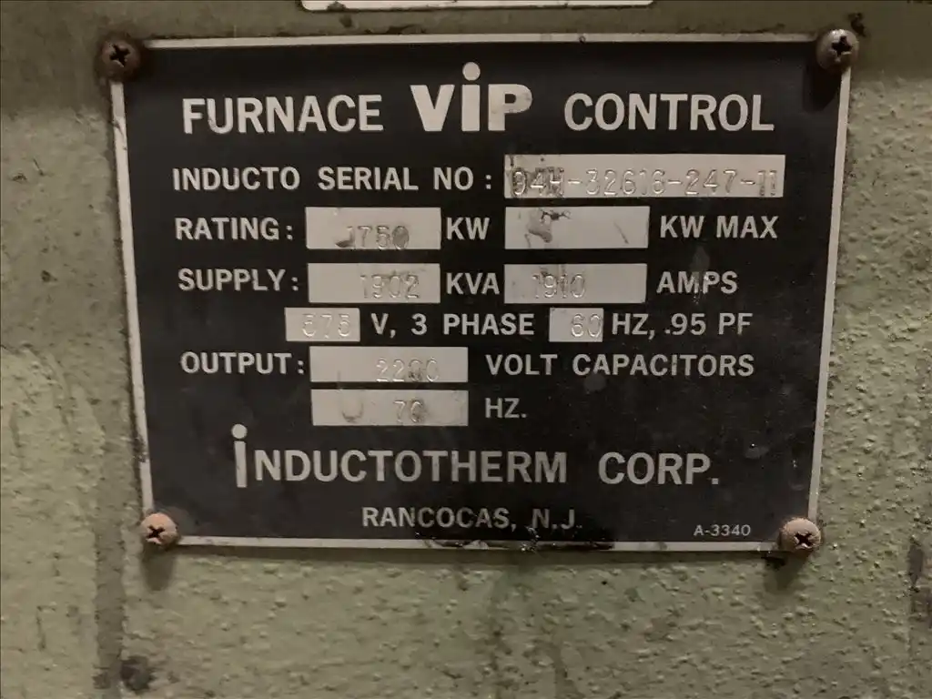 1750 KW Inductotherm #VIP Power Melt coreless induction furnace, 7.5 ton capacity,S38573 - Image 7