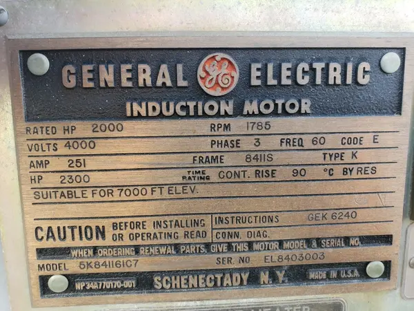 2000 HP 1785 RPM General Electric, Frame 8411S, 4000 Volts, rebuilt in 2000 - Image 7