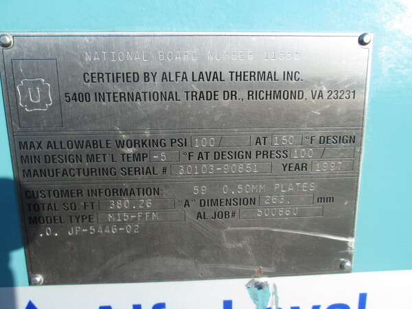 380 sq.ft., Tranter, M15-FFM, Superchanger heat exchanger, Stainless Steel, 100 psi - Image 8