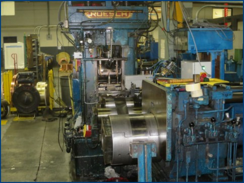2.5" x 16" 3/4" x 8" Ruesch # N2421-B, 4 Hi Reversing Mill, mechanical adj., 400 FPM line speed, Mandrel - Image 2