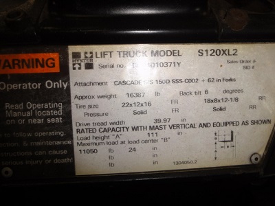 12000 lb. Hyster, Fork Lift Truck - Image 1