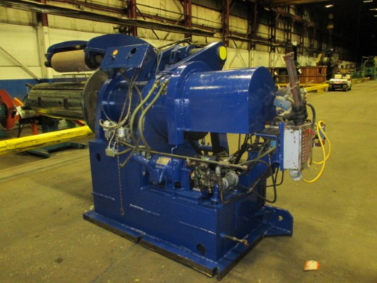 30000 lb. (est) Paxson, Mandrel Uncoiler w/ Hold Down Roll, 50" width, 20" ID, 32.50" flr.-bottom, 26-3/4" - Image 1