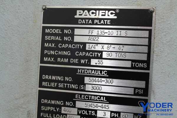 135 Ton, Pacific #FF135-10IIS Fabri-Former II, hydraulic press brake, 10' overall, 102" between housing - Image 10