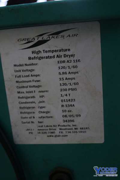 116 cfm, 230 psig, Great Lakes #EDR-A2-116, air dryer, R-134A, 120V., 1 phase, 2009, #72825 - Image 3